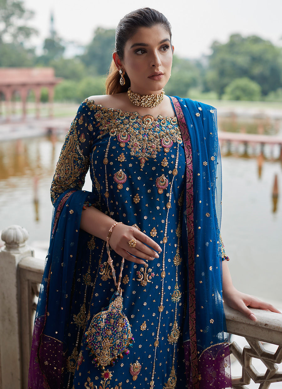 Farah Talib Aziz Inspired: Royal Blue Panelled