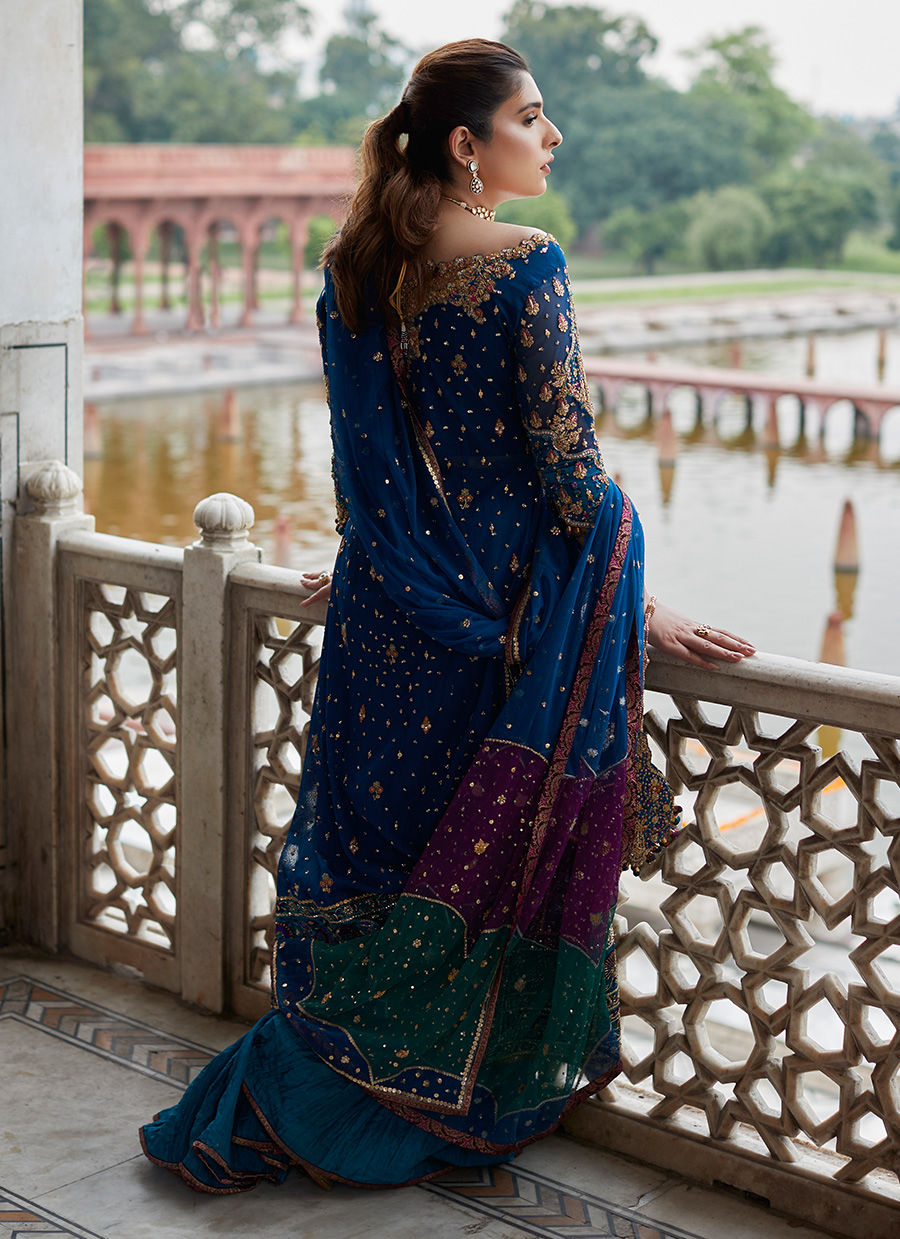 Farah Talib Aziz Inspired: Royal Blue Panelled